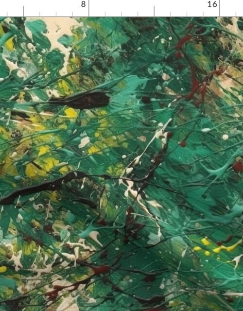 Green Drip Paint Splatter Technique Fabric