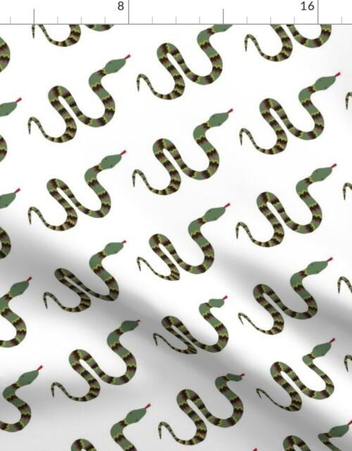 Green Garden Snake Cartoon with Yellow, Red and Black Zig Zag Bands Fabric