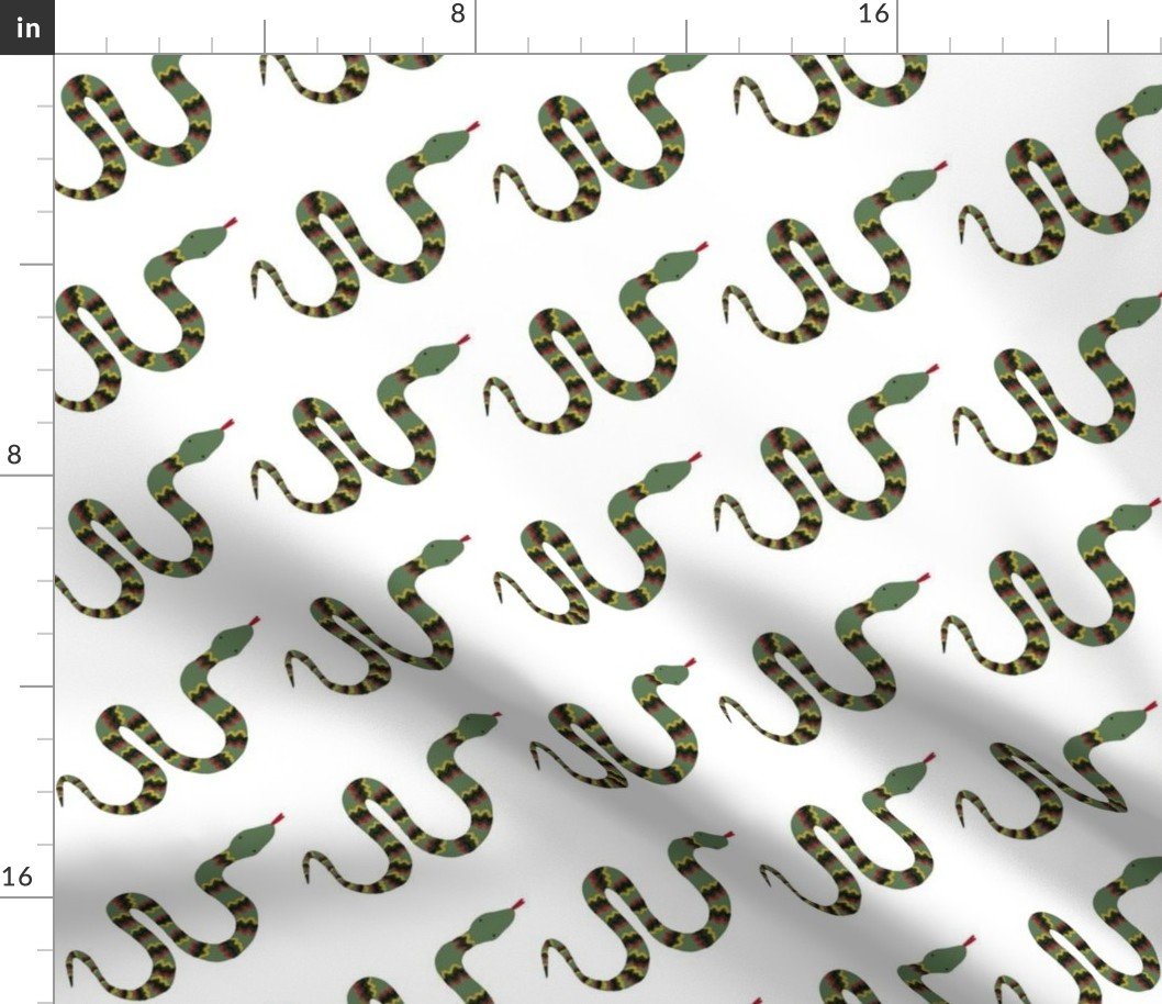 Green Garden Snake Cartoon with Yellow, Red and Black Zig Zag Bands Fabric Green Garden Snake Cartoon with Yellow, Red and Black Zig Zag Bands Fabric