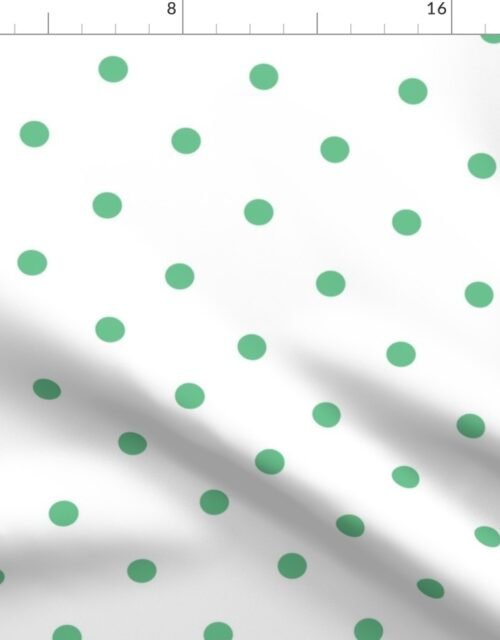 Green Polka Dots on Vintage Christmas Snowy White Fabric