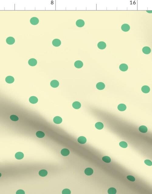 Green Polka Dots on Vintage Christmas Yellow Gold Fabric