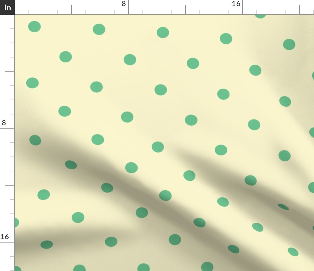 Green Polka Dots on Vintage Christmas Yellow Gold Fabric Green Polka Dots on Vintage Christmas Yellow Gold Fabric