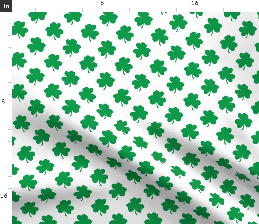 Green Shamrock Clover on White St. Patricks Day Fabric Green Shamrock Clover on White St. Patricks Day Fabric