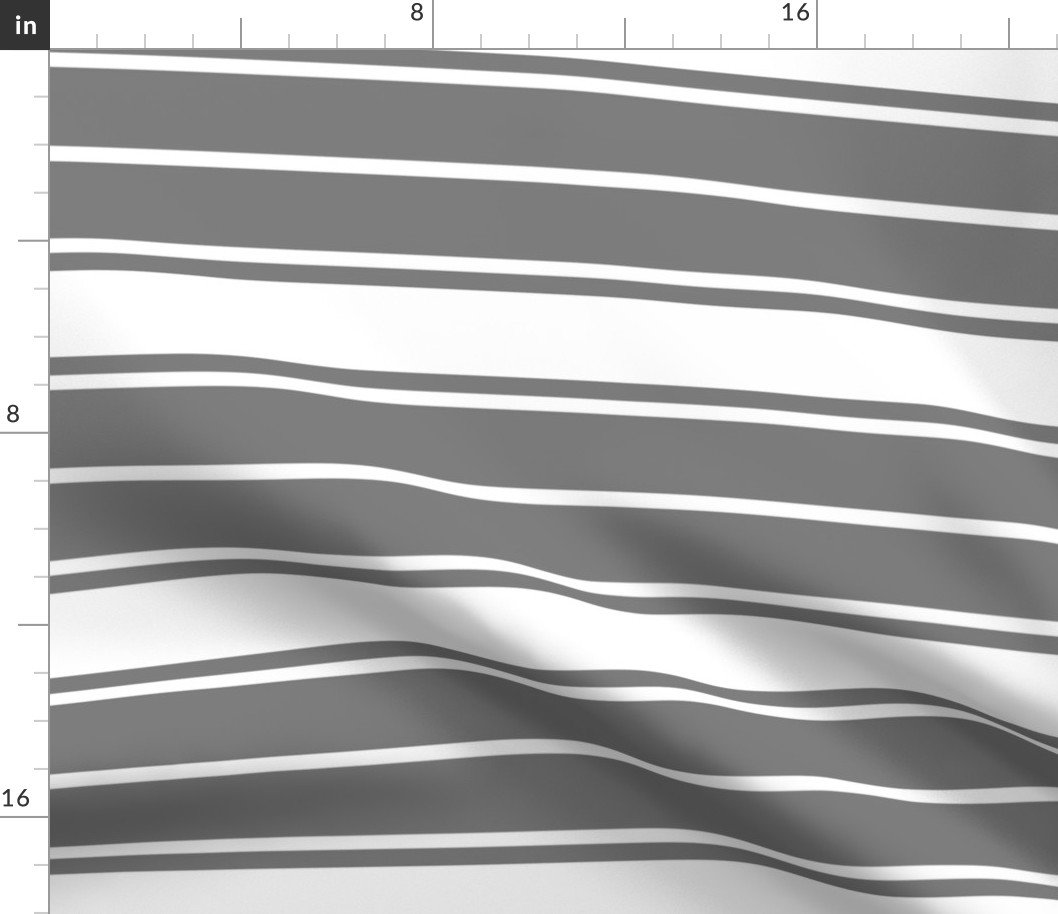 Grey Fog and white and White Horizontal French Stripe Fabric Grey Fog and white and White Horizontal French Stripe Fabric