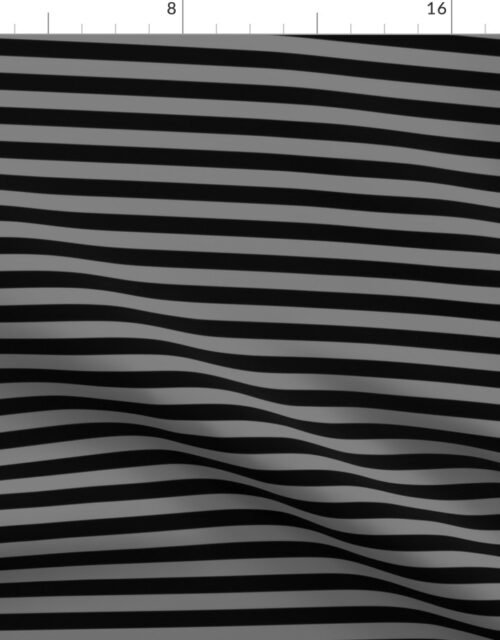 Halloween Holiday 1/2 inch Black and Tombstone Grey Witch Stripes Fabric
