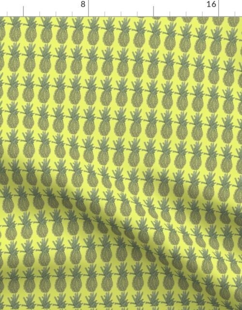 Hand-Painted Watercolor Pineapples on Fresh Yellow Fabric
