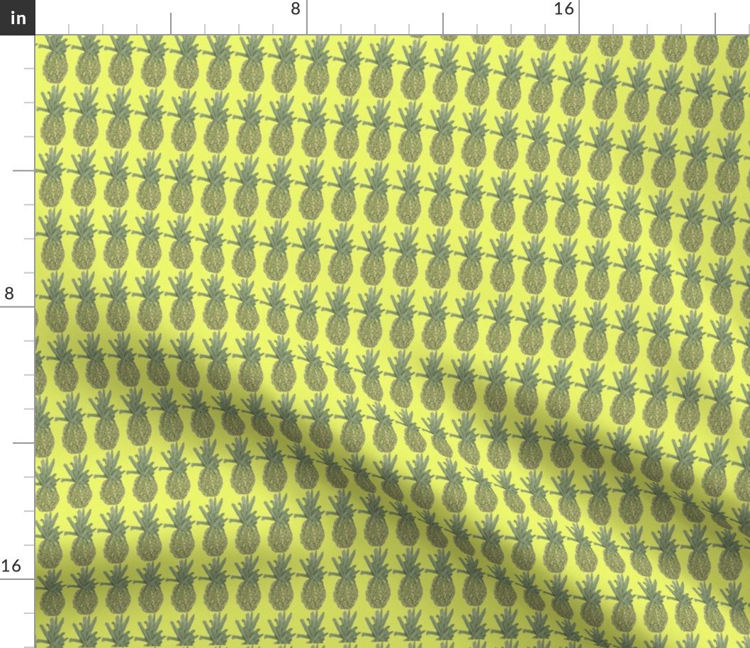 Hand-Painted Watercolor Pineapples on Fresh Yellow Fabric