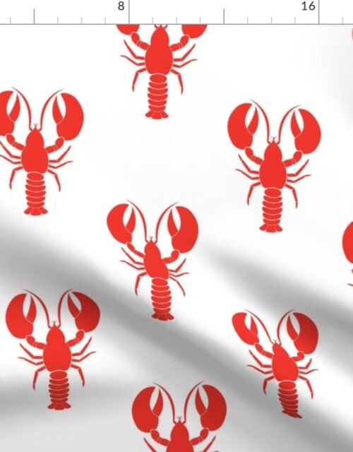 Handdrawn Motif of a Red Lobster on White Fabric