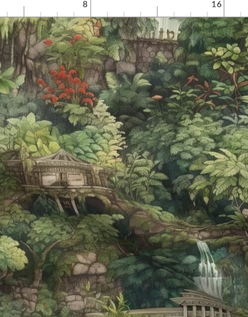 Hanging Gardens Of Babylon with Temples Fabric