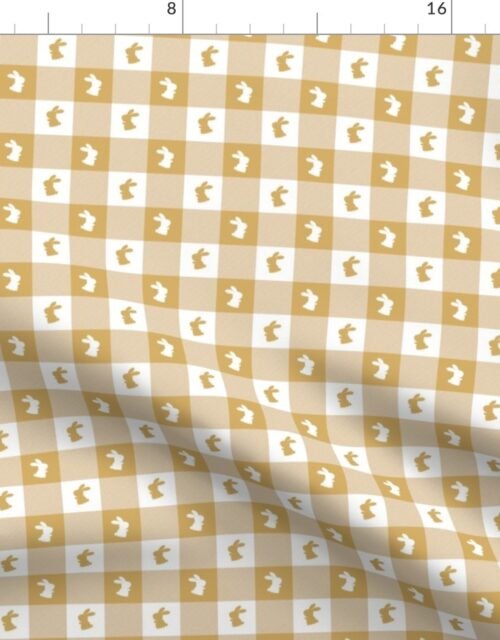 Honey and White Gingham Easter Check with Center Bunny Medallions in Honey and White Fabric