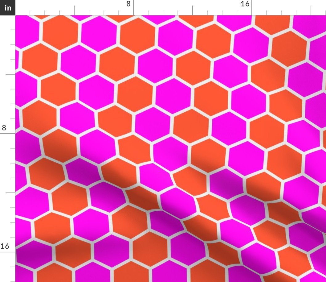 Honeycomb Hexagons in Neon Orange and Pink Fabric Honeycomb Hexagons in Neon Orange and Pink Fabric