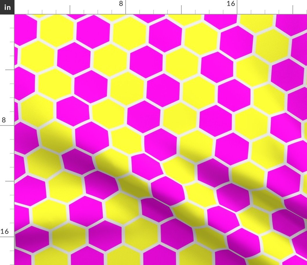 Honeycomb Hexagons in Neon Yellow and Pink Fabric Honeycomb Hexagons in Neon Yellow and Pink Fabric