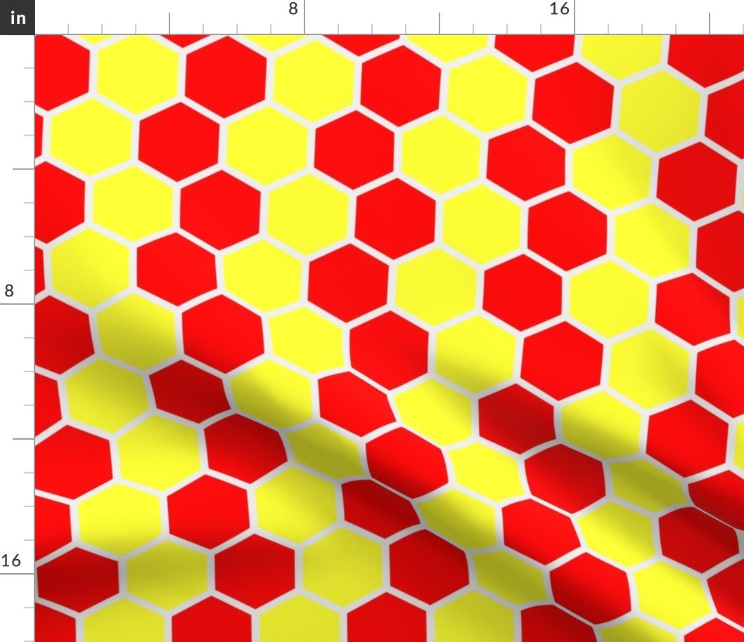 Honeycomb Hexagons in Neon Yellow and Red Fabric Honeycomb Hexagons in Neon Yellow and Red Fabric