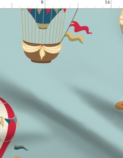 Huge Festooned Hot Air Balloons  on Sky Blue Fabric