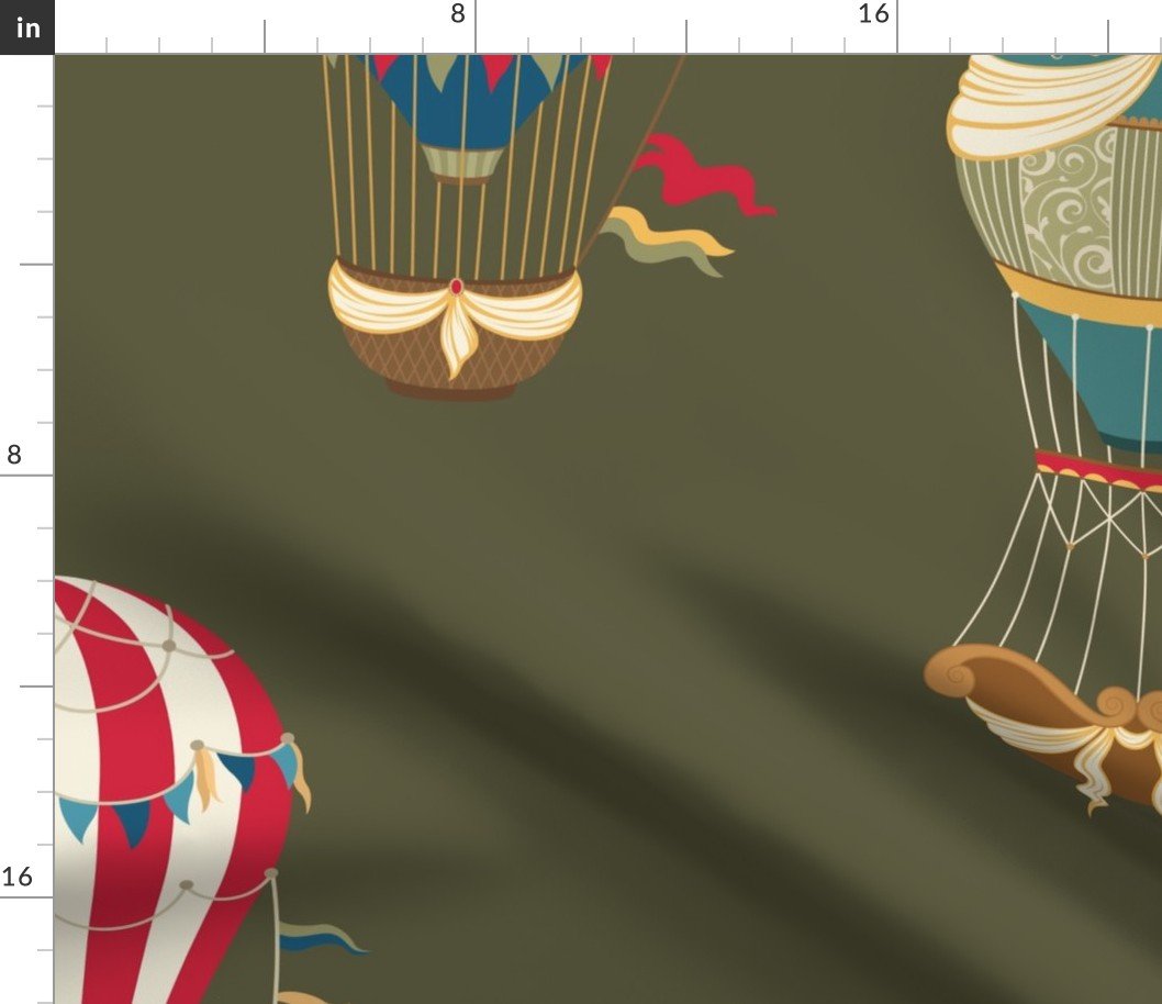 Huge Festooned Hot Air Balloons in Khaki Green Fabric Huge Festooned Hot Air Balloons in Khaki Green Fabric