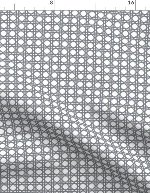 Ice Blue on White Rattan Caning Pattern Fabric