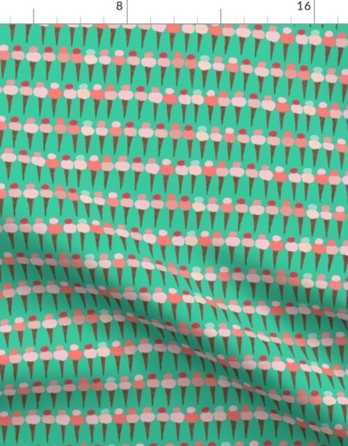 Ice Cream Hand-painted Double-Dip Waffle Cones on Mint Fabric