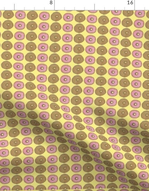 Iced Pink Donut and Sugar Donut on Lemon Hand Painted Watercolor Fabric