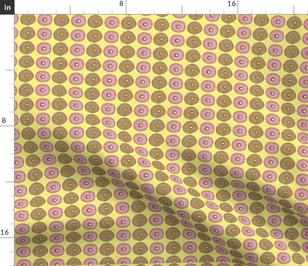 Iced Pink Donut and Sugar Donut on Lemon Hand Painted Watercolor Fabric Iced Pink Donut and Sugar Donut on Lemon Hand Painted Watercolor Fabric