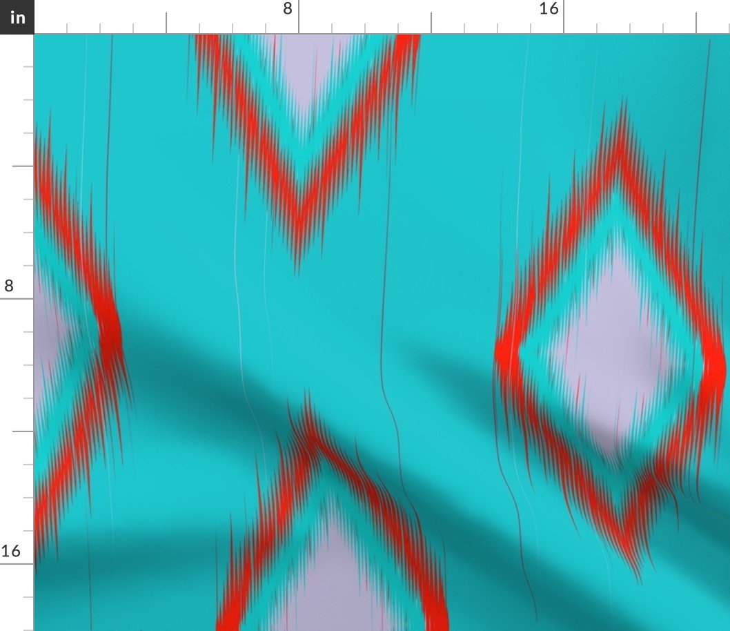 Ikat in Aqua, Lilac and Hot Pink Geometric Shapes Fabric Ikat in Aqua, Lilac and Hot Pink Geometric Shapes Fabric