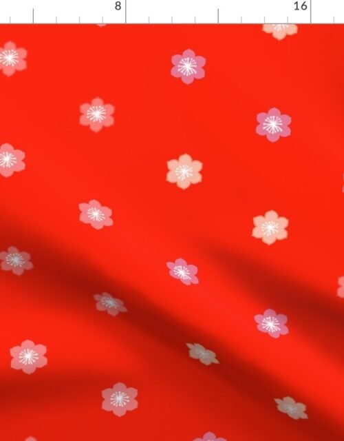 Japanese Cherry Blossoms on Japanese Flag Red Fabric