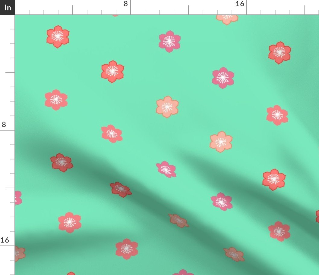 Japanese Cherry Blossoms on Minty Green Fabric Japanese Cherry Blossoms on Minty Green Fabric