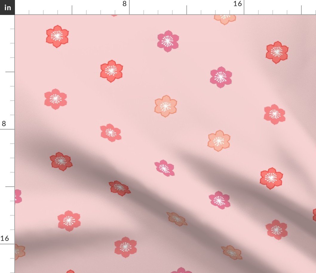 Japanese Cherry Blossoms on Shell Pink Fabric Japanese Cherry Blossoms on Shell Pink Fabric