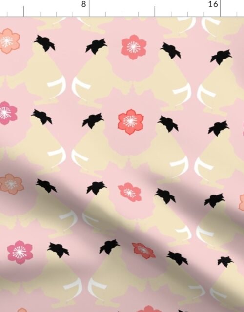 Japanese Sumo Wrestlers in the Ring on Pink Fabric