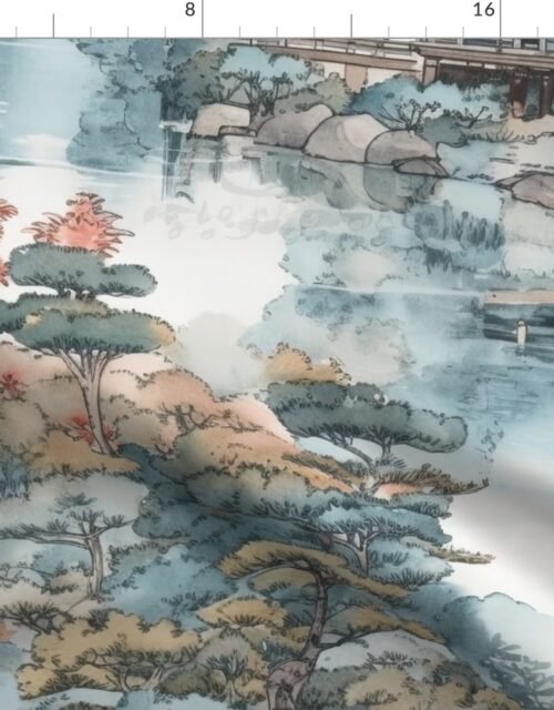 Japanese Water Garden Watercolor Fabric