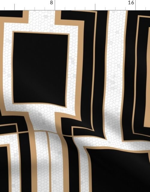 Jumbo Art Deco Geometric Rectangles in Black and Faux Gold with Off-White Eggshell Craquelure Pattern Fabric