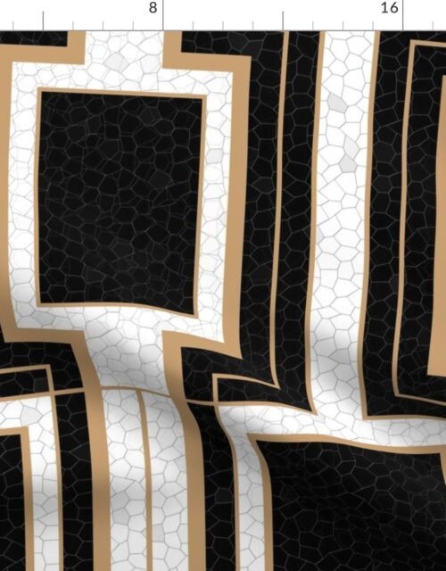 Jumbo Art Deco Geometric Rectangles in Cracked Black and Faux Gold with Off-White Eggshell Craquelure Pattern Fabric