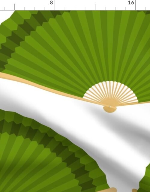Jumbo Avocado Splayed Fans on White Fabric