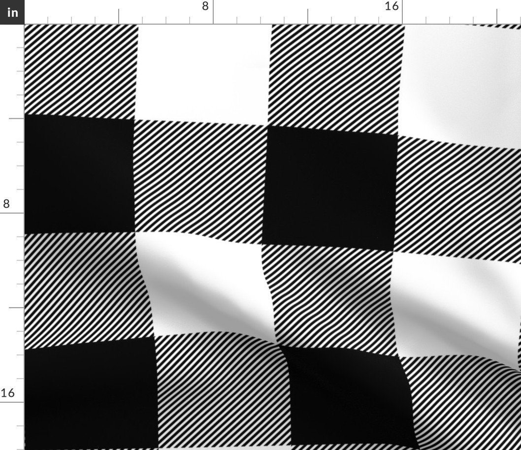 Jumbo Black and White Rustic Cowboy Cabin Buffalo Check Plaid 5 inch Fabric
