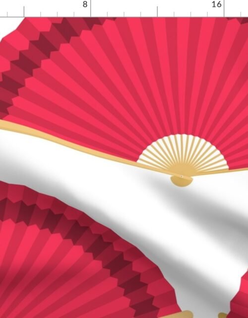 Jumbo Crimson Red Splayed Fans on White Fabric