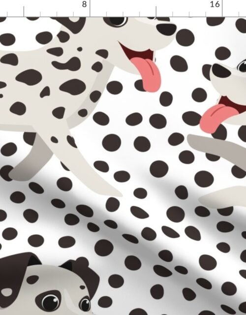 Jumbo Dalmation Pups with Black and White Spotted Fur Playing on Black Spotted Background Fabric