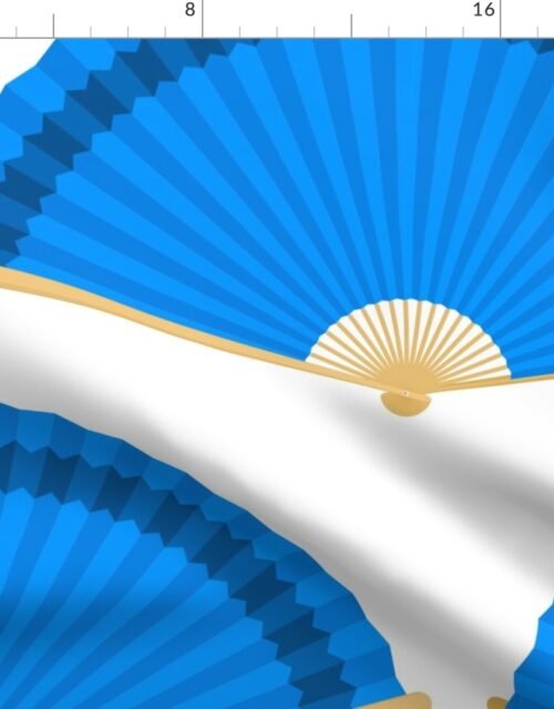 Jumbo French Blue Splayed Fans on White Fabric