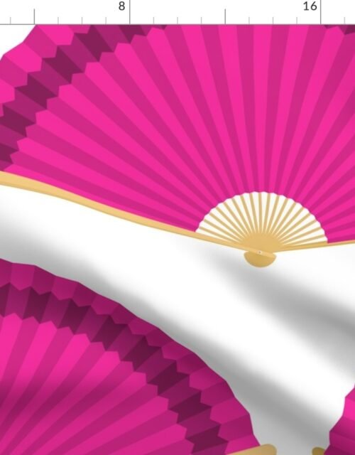 Jumbo Fuchsia Splayed Fans on White Fabric