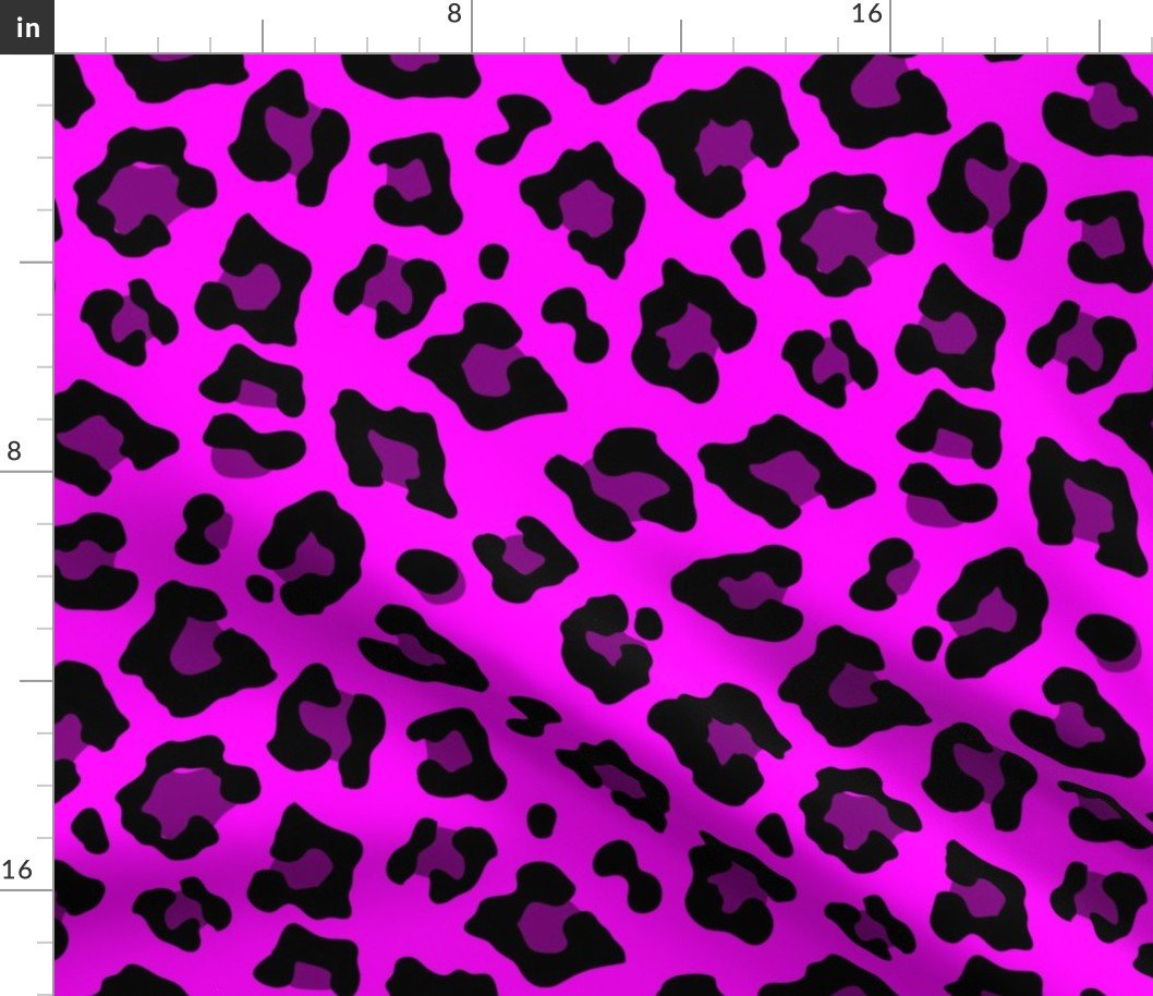 Jumbo Leopard Spots Animal Repeat Pattern Print in Hot Pink and Black Fabric Jumbo Leopard Spots Animal Repeat Pattern Print in Hot Pink and Black Fabric