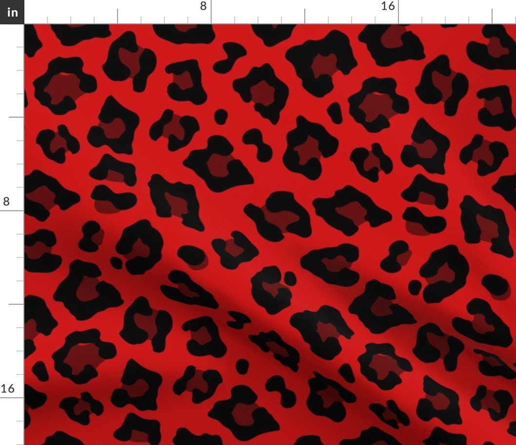 Jumbo Leopard Spots Animal Repeat Pattern Print in Red and Black Fabric