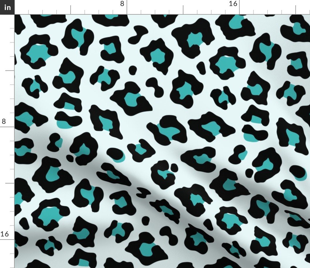 Jumbo Leopard Spots Animal Repeat Pattern Print in Turquoise Blue and Black Fabric Jumbo Leopard Spots Animal Repeat Pattern Print in Turquoise Blue and Black Fabric