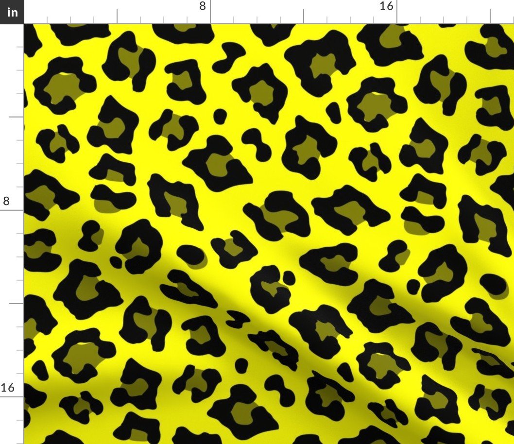 Jumbo Leopard Spots Animal Repeat Pattern Print in Yellow and Black Fabric