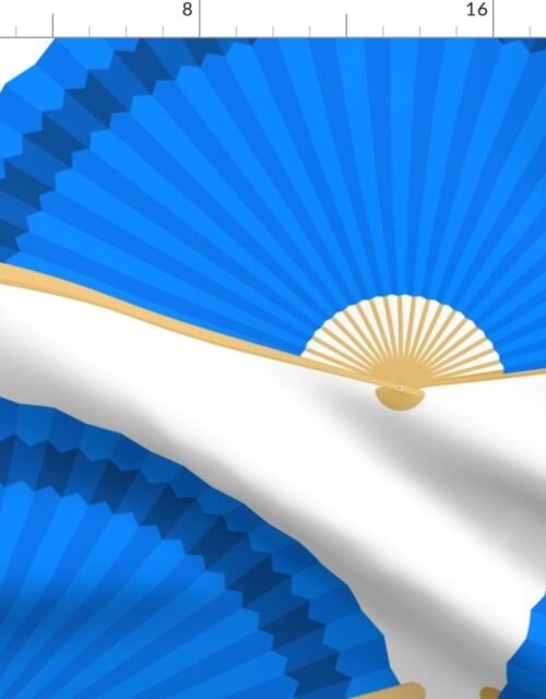 Jumbo Midi Blue Splayed Fans on White Fabric