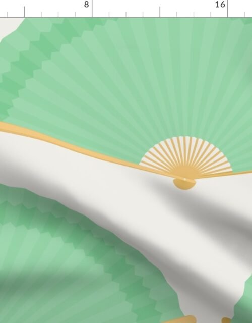 Jumbo Mint Green Splayed Fans on Cream Fabric