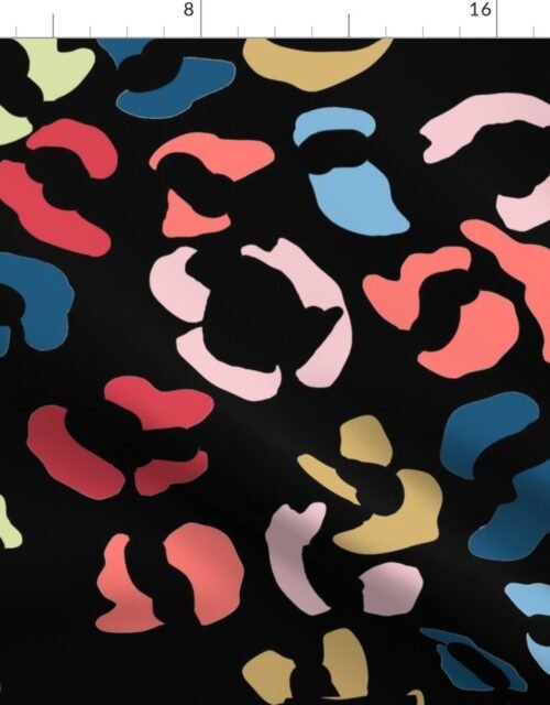 Jumbo Multi-Colored Leopard Splodges on Black Fabric