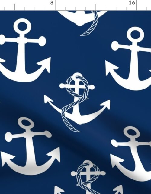Jumbo Nautical White Sailing Boat Anchors on Blue Fabric
