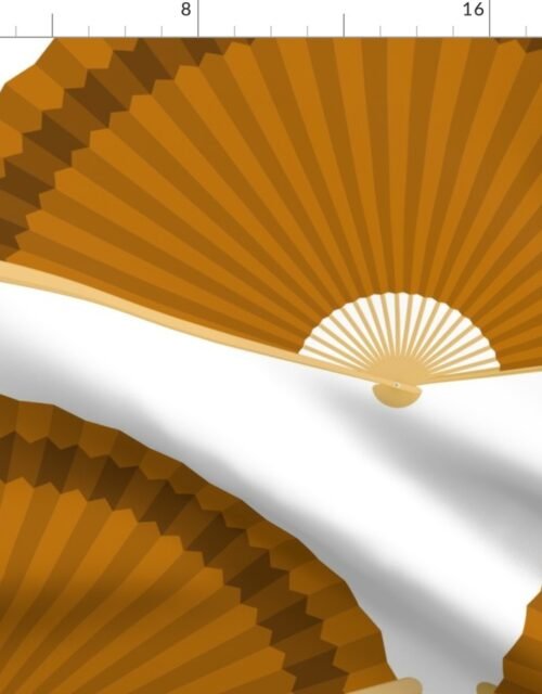 Jumbo Ochre Splayed Fans on White Fabric