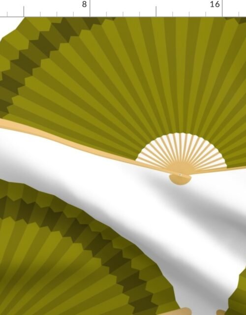 Jumbo Olive Splayed Fans on White Fabric