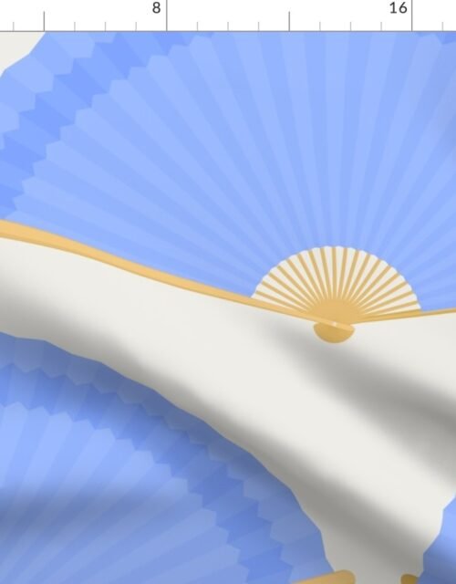 Jumbo Pastel Blue Splayed Fans on Cream Fabric
