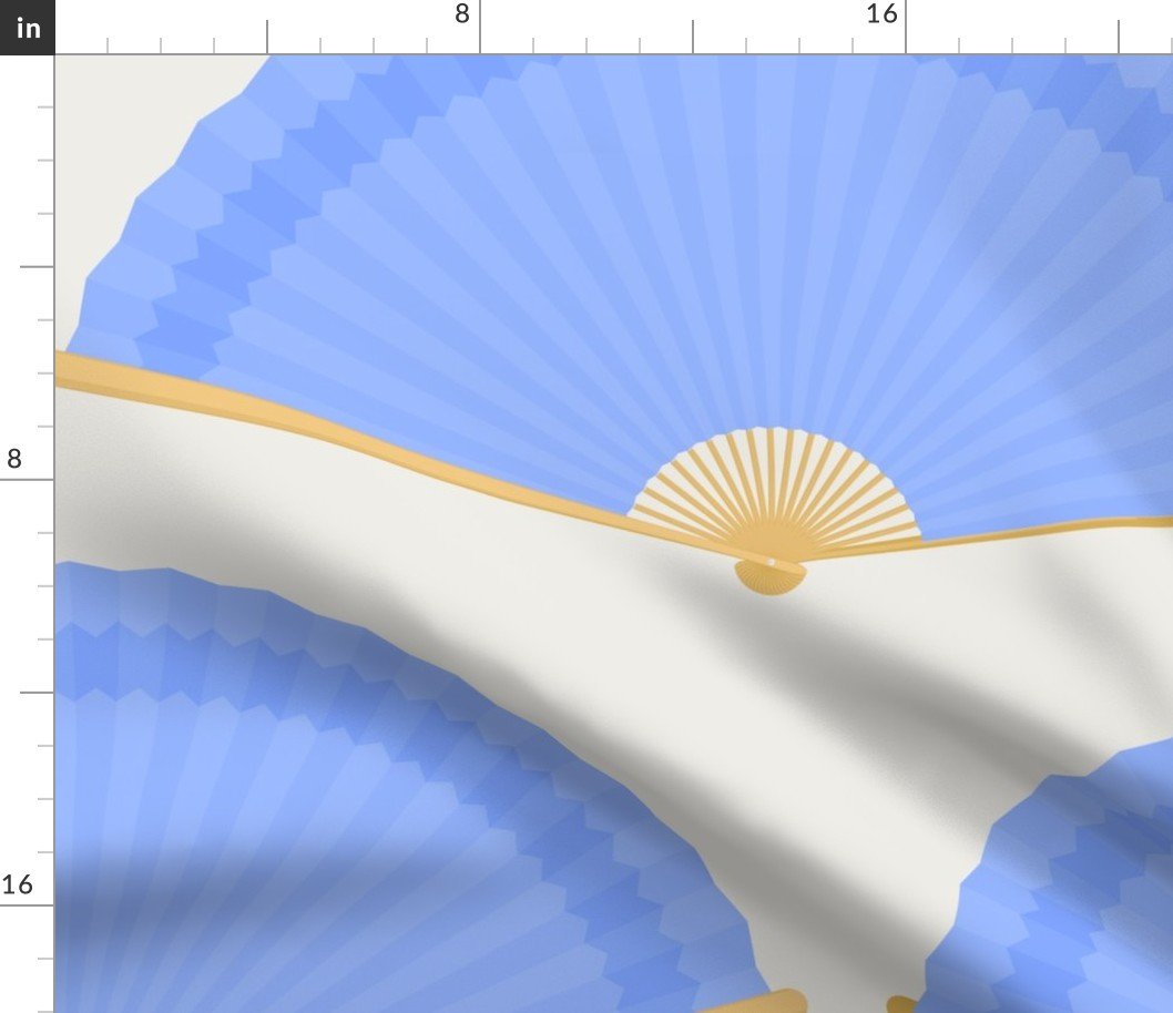 Jumbo Pastel Blue Splayed Fans on Cream Fabric Jumbo Pastel Blue Splayed Fans on Cream Fabric