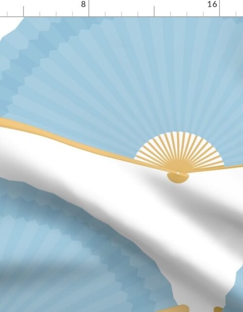Jumbo Powder Blue Splayed Fans on White Fabric
